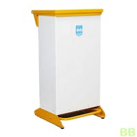 80Ltr Fire Retardant Clinical Waste Pedal Bin - White Body / Yellow Lid and Base