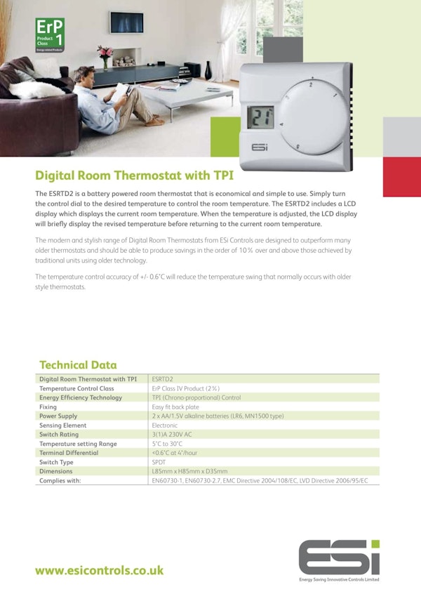 ESI ESRTD2 Digital Room Thermostat With TPI : Direct Plumbing Supplies