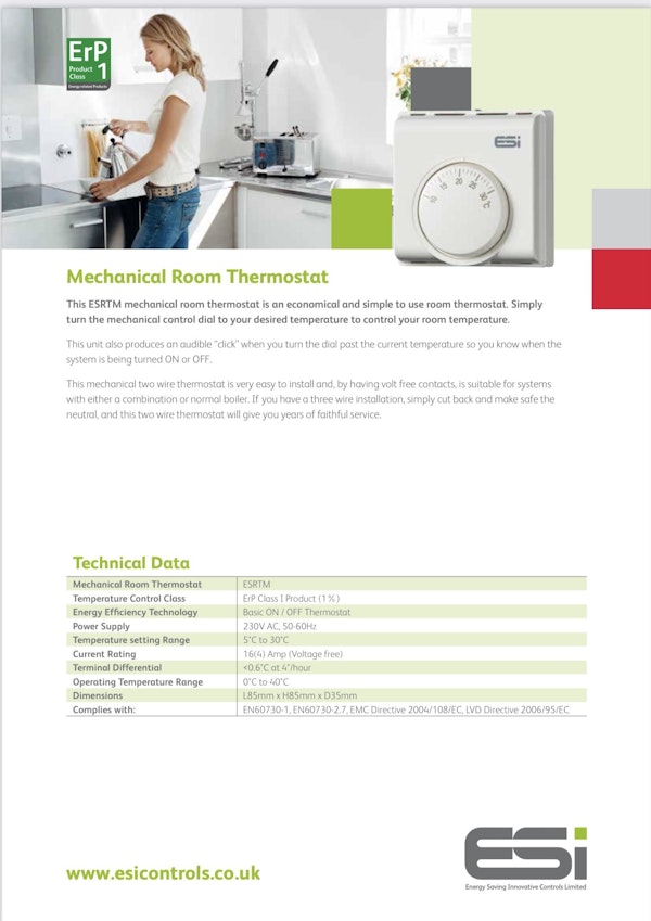 ESI Mechanical Room Thermostat ESRTM. : Direct Plumbing Supplies