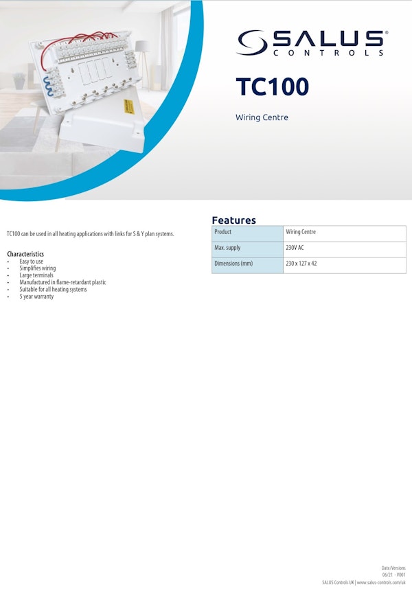 Salus Wiring Centre TC100 : Direct Plumbing Supplies